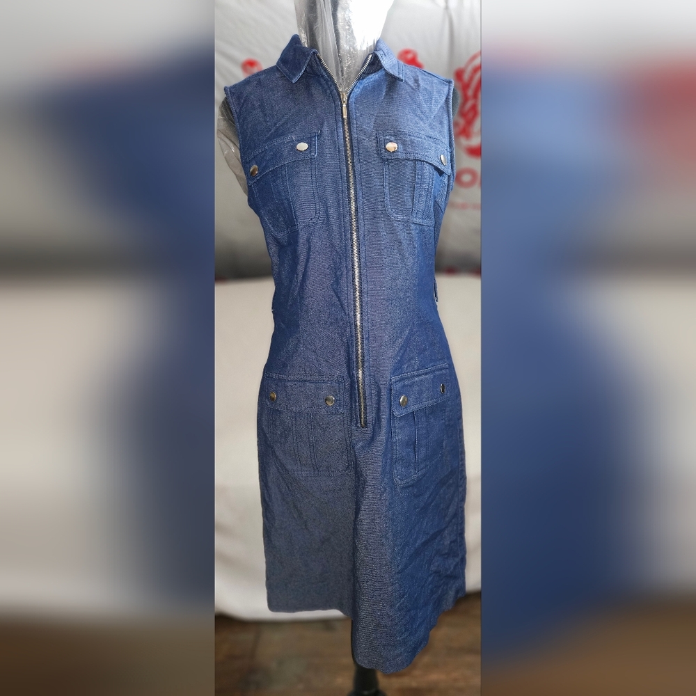 Sharagano Y2K Sleeveless Collared Denim Dress, size 6